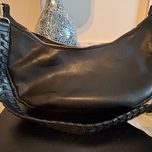 Jules Kae Zola Crescent Crossbody Bag - Black Vegan Leather w/ Braided Strap